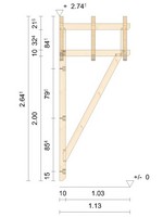 Zeichnung - Holzvordach Bayerischer Wald Plus 22° mit Strebe gerade