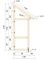 Zeichnung - Holzvordach Pfaelzerwald 34° mit Seitenwand gerade