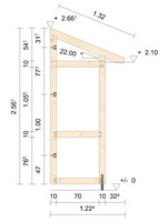 Zeichnung - Holzvordach Westerwald 22° mit Seitenwand gerade