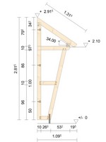Zeichnung - Holzvordach Westerwald 34° mit Seitenwand schräg