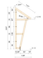 Zeichnung - Holzvordach Westerwald 34° mit Seitenwand schräg
