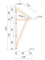 Zeichnung - Holzvordach Westerwald 34° mit Strebe gerade