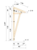 Zeichnung - Holzvordach Schwarzwald 22° mit Strebe gerade 