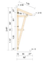 Zeichnung - Holzvordach Schwarzwald 22° mit Strebe Zierstrebe