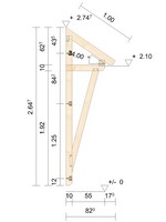 Zeichnung - Holzvordach Schwarzwald 34° mit Strebe gerade